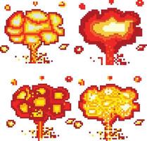 Printexplosion pixel art, Video game explosion animation flame pixel art. vector