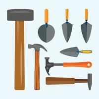 Hammer And Bricklayer Trowel Illustration And Clip Art Design Set, With White Background And Creative Concept. Free Download Premium Editable File. vector