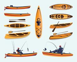 Fishing Boat And Canoe Illustration Clip Art Best Collection Design With Free Vector, Creative Canoe And Fishing Boat. vector