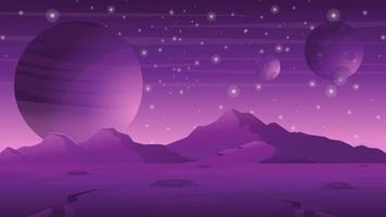 ilustración de diseño de vector de paisaje de espacio de planeta púrpura increíble