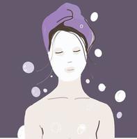 a girl with a cosmetic mask on her face and a towel on her head vector