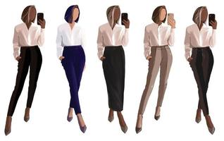 set of people with a phone, girls in office clothes talking on the phone, taking a selfie, vector