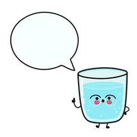 Cute funny glass of water with speech bubble. Vector hand drawn cartoon kawaii character illustration icon. Isolated on white background. Glass of water character concept