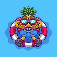 Cute Pineapple Illustration Chill On Swimming Pool with Glasses vector