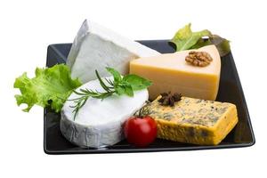 Variety cheese assortment on the plate photo