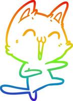 dibujo de línea de gradiente de arco iris gato de dibujos animados feliz maullando vector