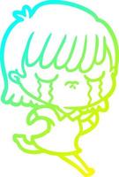 cold gradient line drawing cartoon woman crying vector