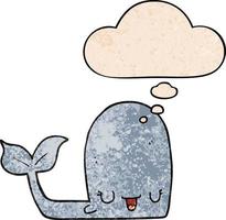 cartoon happy whale and thought bubble in grunge texture pattern style vector