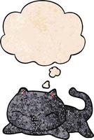 cartoon cat and thought bubble in grunge texture pattern style vector