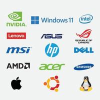 computer brand logos international technology editorial icons collection