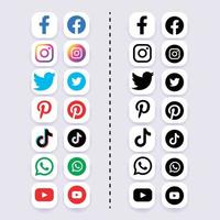 Collection of popular social media logo. Facebook, instagram, twitter, linkedin, youtube, telegram, vimeo, snapchat, whatsapp. Realistic editorial set.