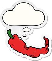 cartoon chili pepper and thought bubble as a printed sticker vector