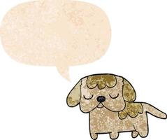 lindo cachorro de dibujos animados y burbuja de habla en estilo retro texturizado vector