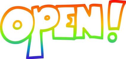 rainbow gradient line drawing cartoon open sign vector