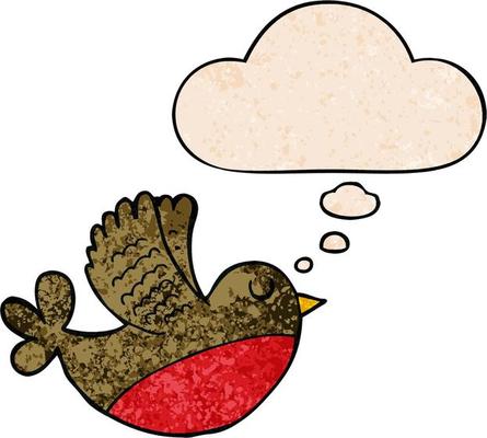 cartoon flying bird and thought bubble in grunge texture pattern style