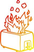 warm gradient line drawing cartoon burning toaster vector