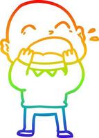 rainbow gradient line drawing cartoon shouting bald man vector