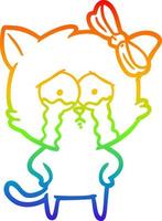 gato de dibujos animados de dibujo de línea de gradiente de arco iris vector