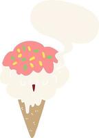 cartoon ice cream and speech bubble in retro style vector