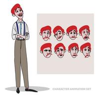 Character animation set, guy in tie, full length, people creation with emotions, face animation, doodle