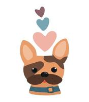 ilustración de bulldog francés con corazones. bulldog de dibujos animados dibujados para postales, libros, carteles, publicidad. vector