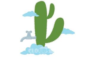 Vector banner.Cute cactus with clouds isolated on white. Mexican symbol. Vector illustration