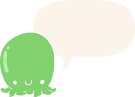 cute cartoon octopus and speech bubble in retro style vector