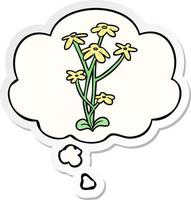 cartoon flower and thought bubble as a printed sticker vector