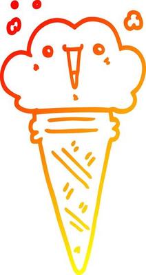 warm gradient line drawing cartoon ice cream with face
