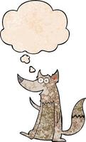 cartoon wolf and thought bubble in grunge texture pattern style vector