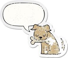 cartoon dog and speech bubble distressed sticker vector