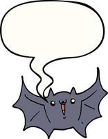 cartoon happy vampire bat and speech bubble vector