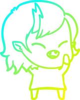 cold gradient line drawing cartoon laughing vampire girl vector