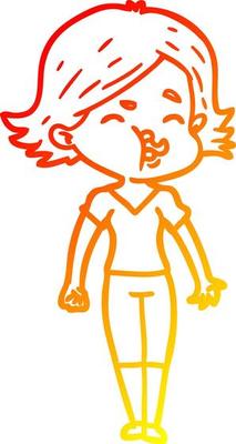 warm gradient line drawing cartoon girl pulling face