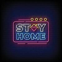 Neon Sign stay home with Brick Wall Background Vector