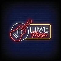 Neon Sign live music with Brick Wall Background Vector