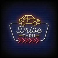 Neon Sign drive thru with Brick Wall Background Vector