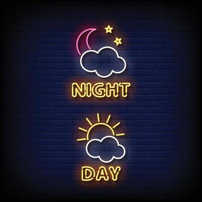 Neon Sign night day with Brick Wall Background Vector