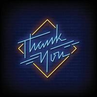 Neon Sign thank you with Brick Wall Background Vector