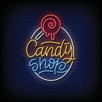 Neon Sign candy shop with Brick Wall Background Vector