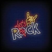 Neon Sign lets rock with Brick Wall Background Vector