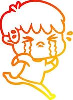warm gradient line drawing cartoon boy crying vector