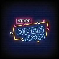 Neon Sign store open now with Brick Wall Background Vector