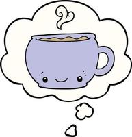 cartoon hot cup of coffee and thought bubble vector