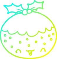 cold gradient line drawing cute cartoon christmas pudding vector