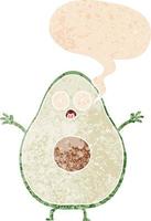 cartoon avocado and speech bubble in retro textured style vector