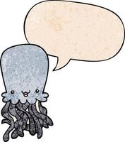 cartoon octopus and speech bubble in retro texture style vector