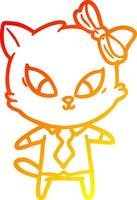 warm gradient line drawing cartoon cat vector