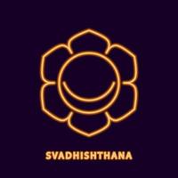 Yellow glowing svadhishthana chakra. Neon golden symbol of andhistana as liberation from all diseases and selfishness. Shatpatra of assimilation to vector brahman