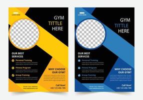 Business Fitness gym Flyer yellow and blue color design corporate template design for annual report company leaflet cover